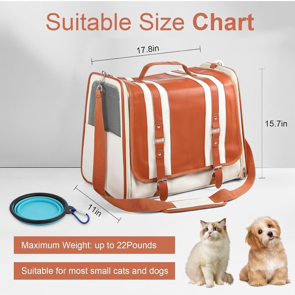 Faux leather soft sided retro style pet/cat carrier NWT. For cats up to 22 lbs - Picture 2 of 10